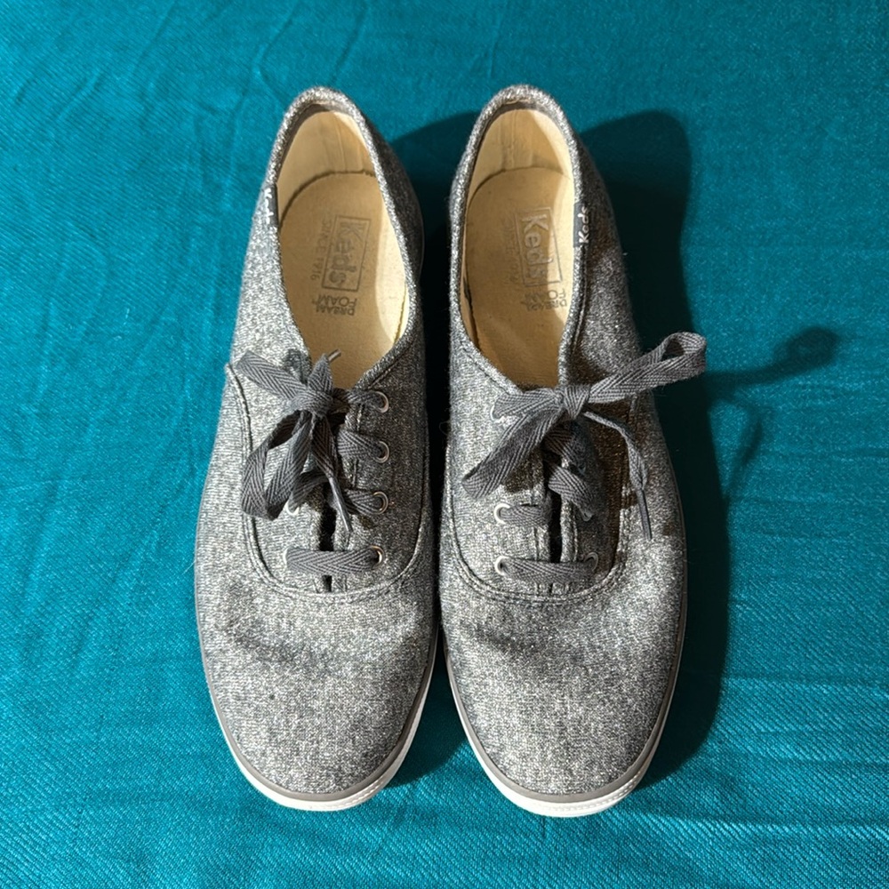 KEDS Champion Sneakers Silver Metallic Wool Dream Foam Memory Canvas Shoes